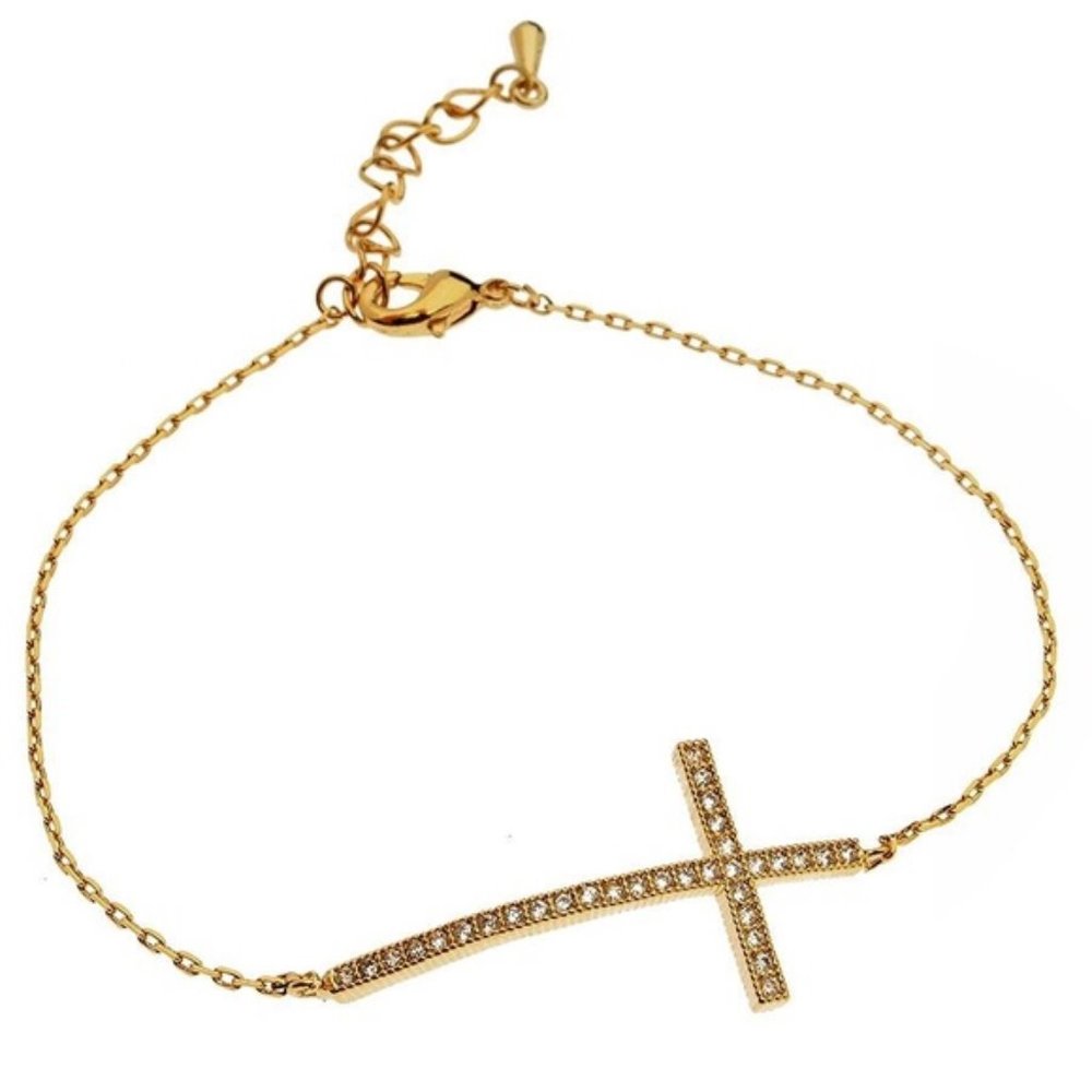 SALE- Gold Pave Crystal Cross Bracelet - B711